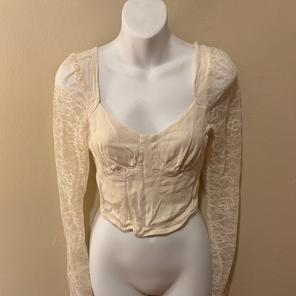 Wild Fable Cream Lace Long Sleeve Blouse